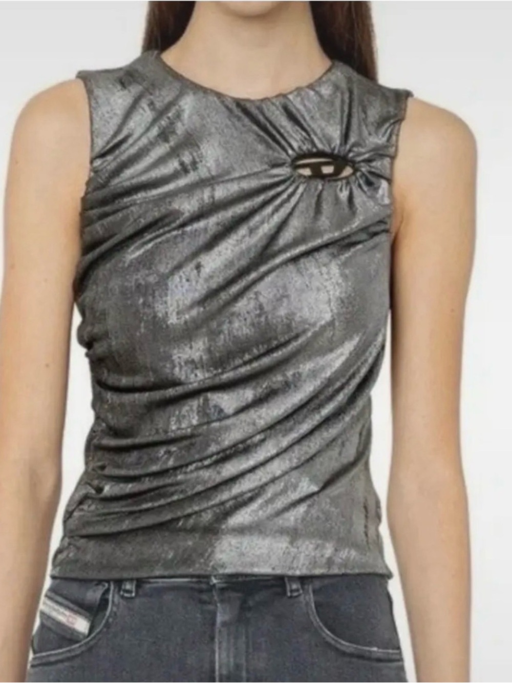 RARE: Diesel Metallic Silver ‘T Fruit’ Ruched Tank Top